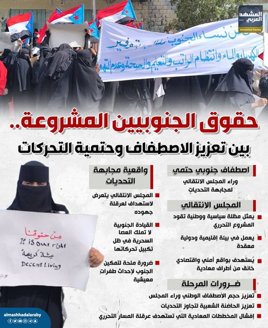 حقوق الجنوبيين المشروعة.. بين تعزيز الاصطفاف وحتمية التحركات (إنفوجراف)