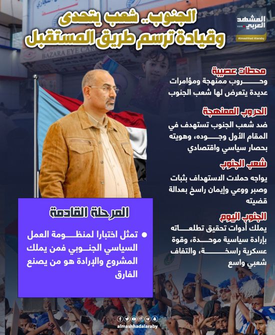 الجنوب.. شعب يتحدى وقيادة ترسم طريق المستقبل (إنفوجراف)