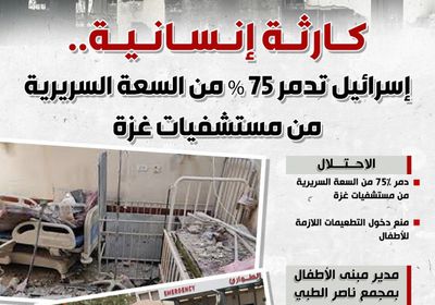    كارثة إنسانية.. إسرائيل تدمر 75% من السعة السريرية من مستشفيات غزة (إنفوجراف)