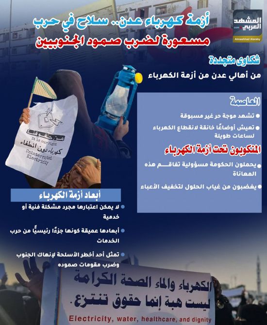 أزمة كهرباء عدن.. سلاح في حرب مسعورة لضرب صمود الجنوبيين (إنفوجراف)