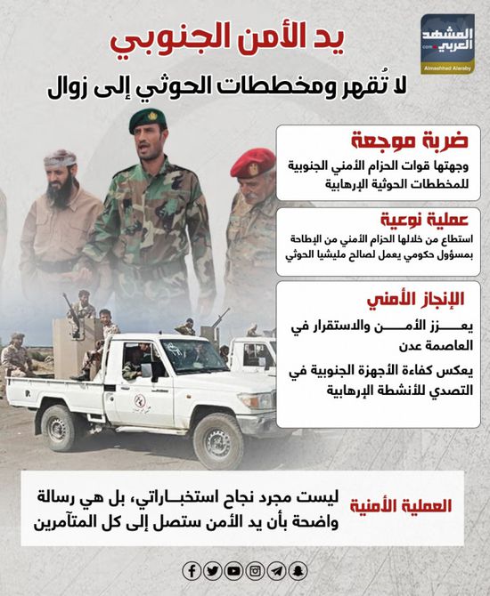 يد الأمن الجنوبي لا تقهر ومخططات الحوثي إلى زوال (إنفوجراف)