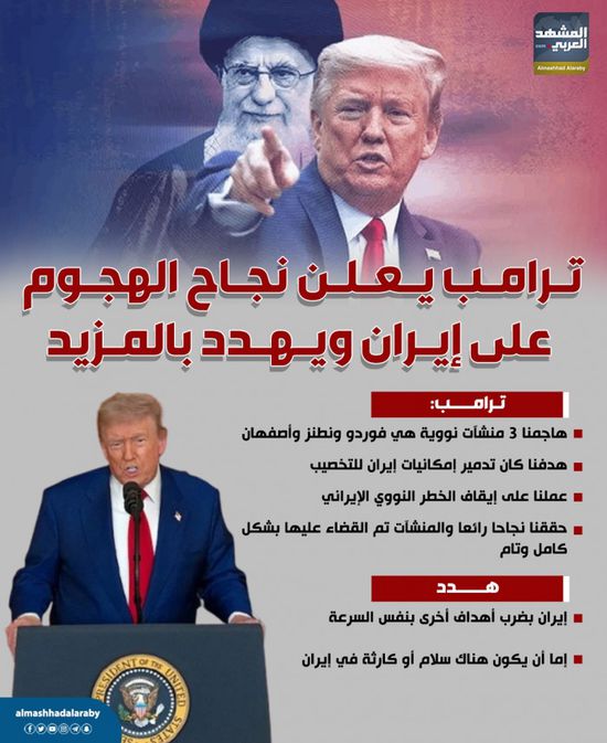 ترامب يعلن نجاح الهجوم على إيران ويهدد بالمزيد (إنفوجراف)