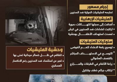 جرائم حوثية ضد المدنيين.. وحشية الخاسر واستئساد الإرهابي الجبان (إنفوجراف)