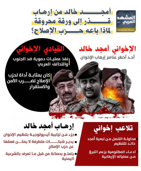 أمجد خالد من إرهاب قذر إلى ورقة محروقة.. لماذا باعه حزب الإصلاح؟ (إنفوجراف)