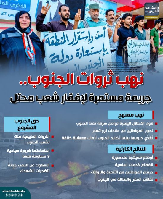 نهب ثروات الجنوب.. جريمة مستمرة لإفقار شعب محتل (إنفوجراف)