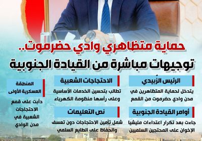 حماية متظاهري وادي حضرموت.. توجيهات مباشرة من القيادة الجنوبية (إنفوجراف)