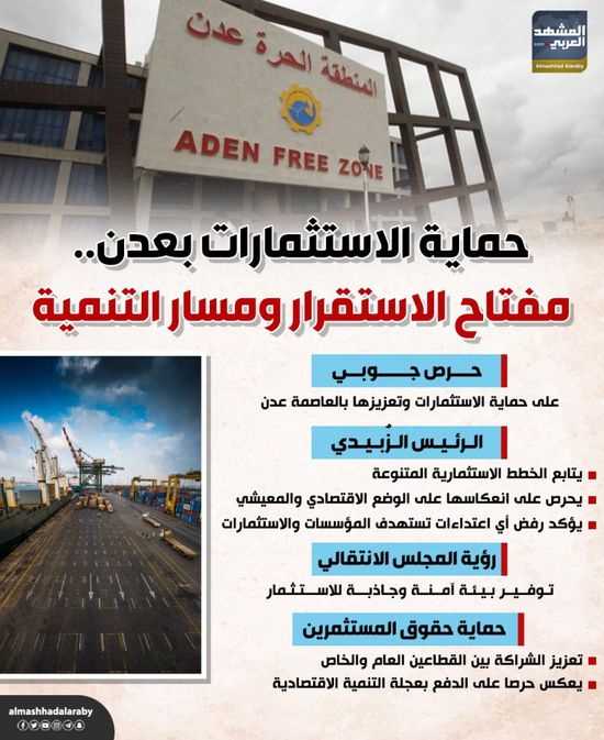 حماية الاستثمارات بعدن.. مفتاح الاستقرار ومسار التنمية (إنفوجراف)