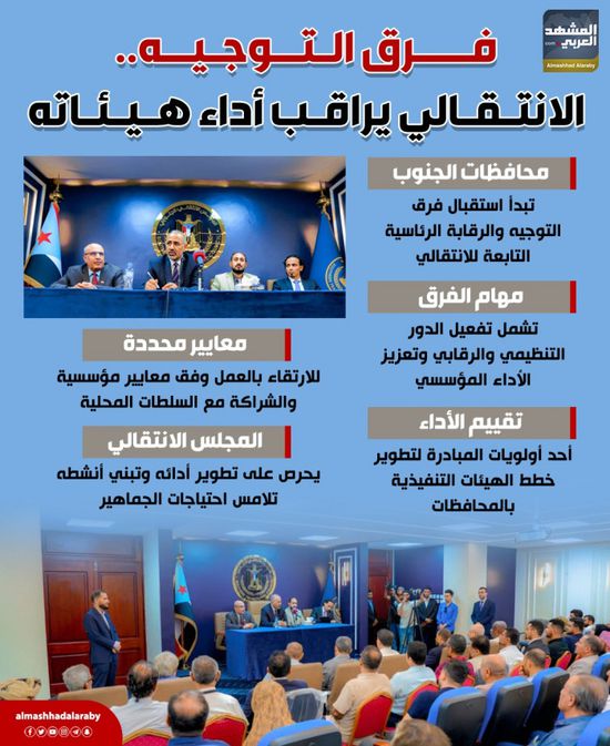 فرق التوجيه.. الانتقالي يراقب أداء هيئاته (إنفوجراف)