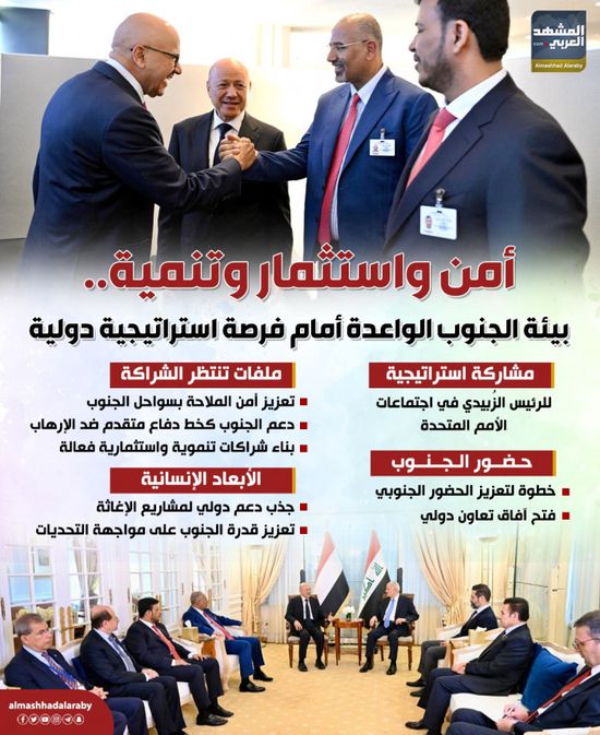 أمن واستثمار وتنمية.. بيئة الجنوب الواعدة أمام فرصة استراتيجية دولية (إنفوجراف)