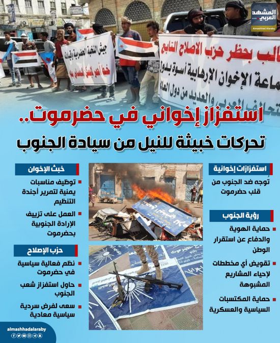 استفزاز إخواني في حضرموت.. تحركات خبيثة للنيل من سيادة الجنوب (إنفوجراف)