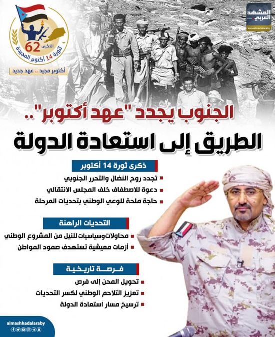 الجنوب يجدد "عهد أكتوبر".. الطريق إلى استعادة الدولة (إنفوجراف)