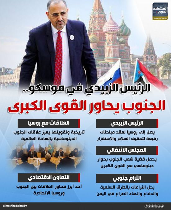 الرئيس الزُبيدي في موسكو.. الجنوب يحاور القوى الكبرى (إنفوجراف)