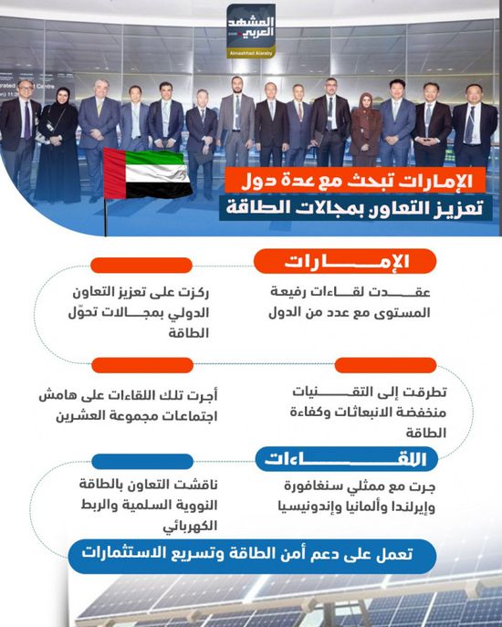 الإمارات تبحث مع عدة دول تعزيز&nbsp; التعاون بمجالات الطاقة (إنفوجراف)