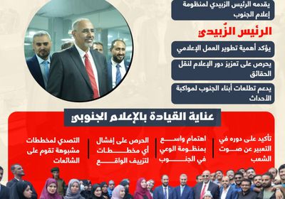 الرئيس الزُبيدي والإعلام الجنوبي.. دعم راسخ لمنظومة تساهم في بناء وطن (إنفوجراف)