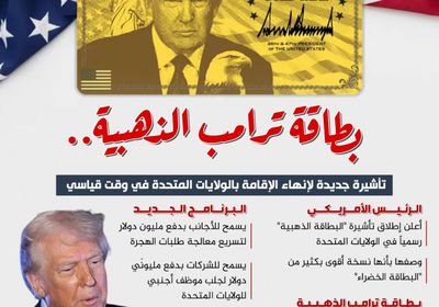 بطاقة ترامب الذهبية.. تأشيرة جديدة لإنهاء الإقامة بالولايات المتحدة في وقت قياسي (إنفوجراف)