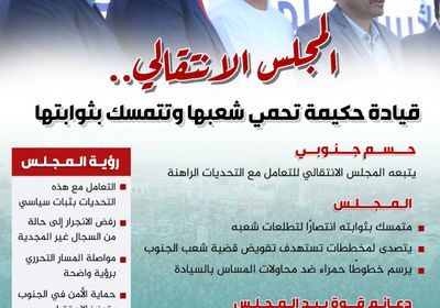 المجلس الانتقالي.. قيادة حكيمة تحمي شعبها وتتمسك بثوابتها (إنفوجراف)