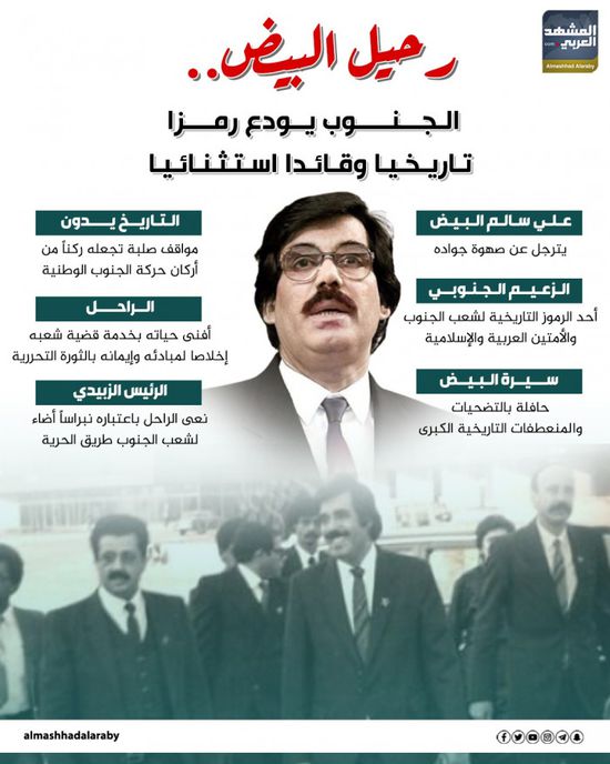 رحيل البيض.. الجنوب يودع رمزا تاريخيا وقائدا استثنائيا (إنفوجراف)