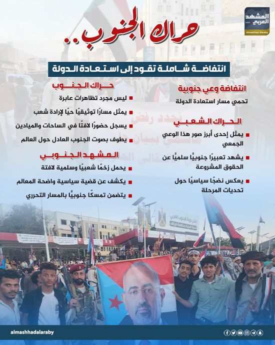 حراك الجنوب.. انتفاضة شاملة تقود إلى استعادة الدولة (إنفوجراف)