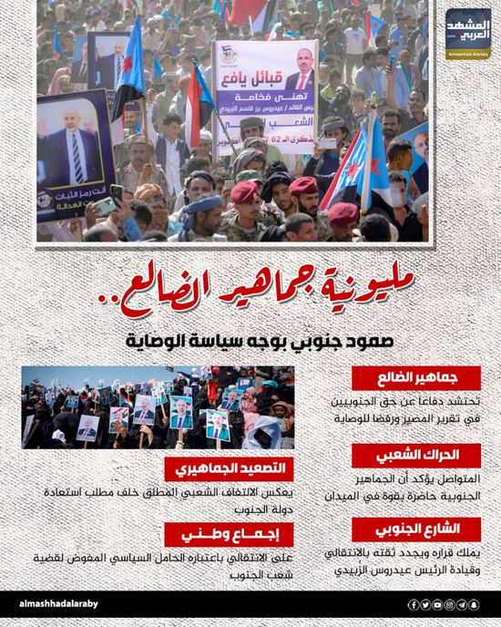 مليونية جماهير الضالع.. صمود جنوبي بوجه سياسة الوصاية (إنفوجراف)