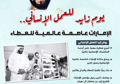 يوم زايد للعمل الإنساني.. الإمارات عاصمة عالمية للعطاء (إنفوجراف)