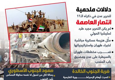 ملحمة تحرير عدن.. رسائل للداخل والخارج في ذكرى النصر المهيب (إنفوجراف)