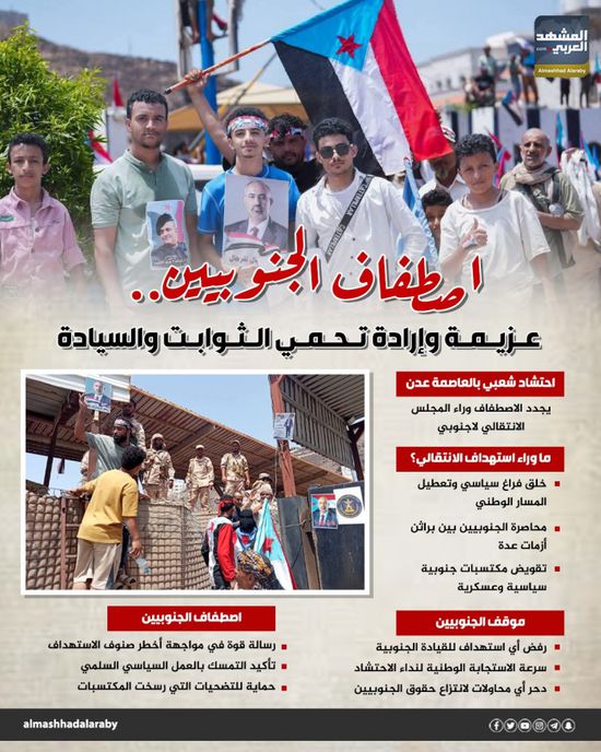 اصطفاف الجنوبيين.. عزيمة وإرادة تحمي الثوابت والسيادة (إنفوجراف)