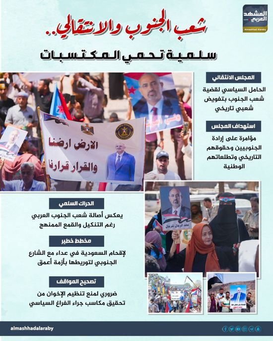 شعب الجنوب والانتقالي.. سلمية تحمي المكتسبات (إنفوجراف)