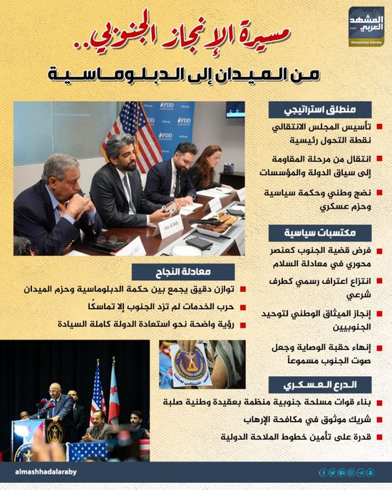 مسيرة الإنجاز الجنوبي.. من الميدان إلى الدبلوماسية (إنفوجراف)