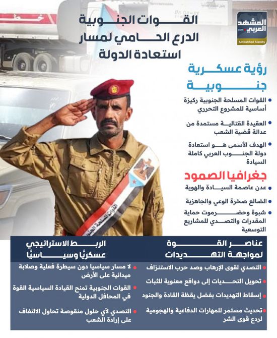 القوات الجنوبية.. الدرع الحامي لمسار استعادة الدولة (إنفوجراف)