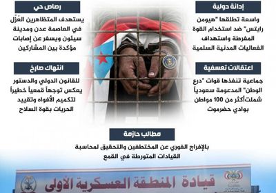 قمع الحريات.. إدانة حقوقية للانتهاكات في عدن وحضرموت (إنفوجراف)