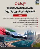 الإمارات تدين تجدد الهجمات الإيرانية العدوانية على البحرين والكويت (إنفوجراف)