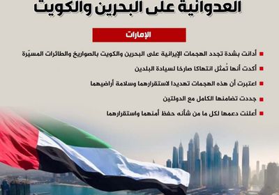 الإمارات تدين تجدد الهجمات الإيرانية العدوانية على البحرين والكويت (إنفوجراف)