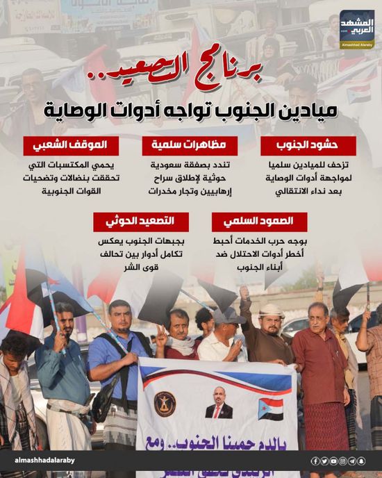 برنامج التصعيد.. ميادين الجنوب تواجه أدوات الوصاية (إنفوجراف)