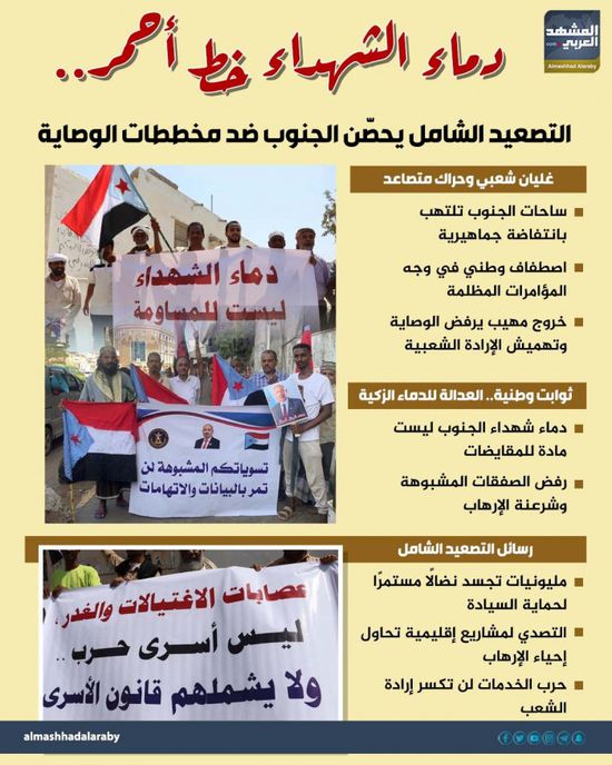 دماء الشهداء خط أحمر.. التصعيد الشامل يحصن الجنوب ضد مخططات الوصاية (إنفوجراف)