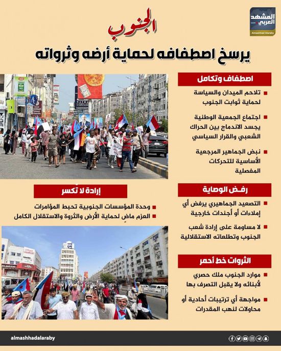 الجنوب يرسخ اصطفافه لحماية أرضه وثرواته (إنفوجراف)