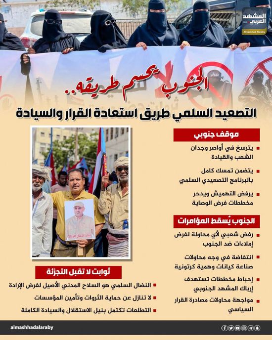 الجنوب يحسم طريقه.. التصعيد السلمي طريق استعادة القرار والسيادة (إنفوجراف)