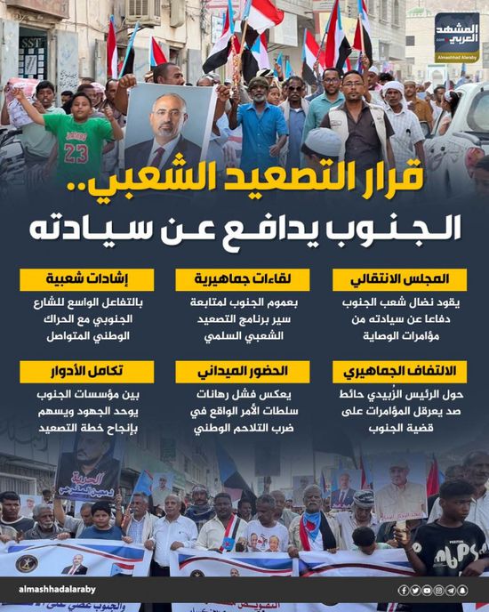 قرار التصعيد الشعبي.. الجنوب يدافع عن سيادته (إنفوجراف)