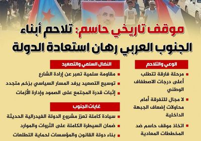 موقف تاريخي حاسم.. تلاحم أبناء الجنوب العربي رهان استعادة الدولة (إنفوجراف)