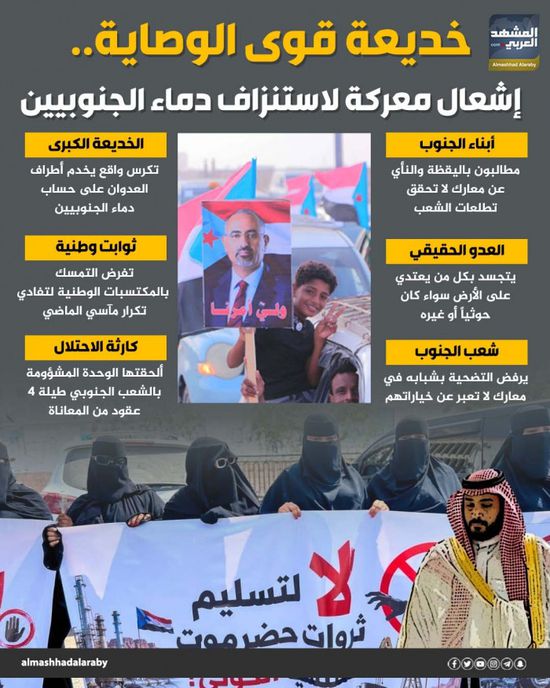 خديعة قوى الوصاية.. إشعال معركة لاستنزاف دماء الجنوبيين (إنفوجراف)