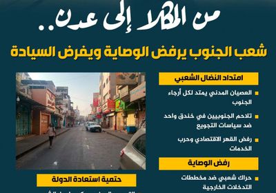 من المكلا إلى عدن.. شعب الجنوب يرفض الوصاية ويفرض السيادة (إنفوجراف)