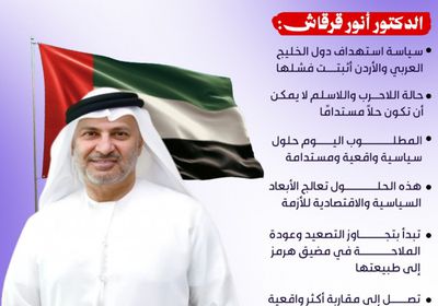 أنور قرقاش: سياسة استهداف دول الخليج والأردن أثبتت فشلها (إنفوجراف)