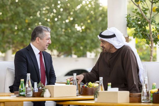 رئيس الإمارات يستقبل رئيس حكومة إقليم كردستان العراق