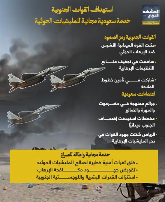 استهداف القوات الجنوبية.. خدمة سعودية مجانية للمليشيات الحوثية (إنفوجراف)