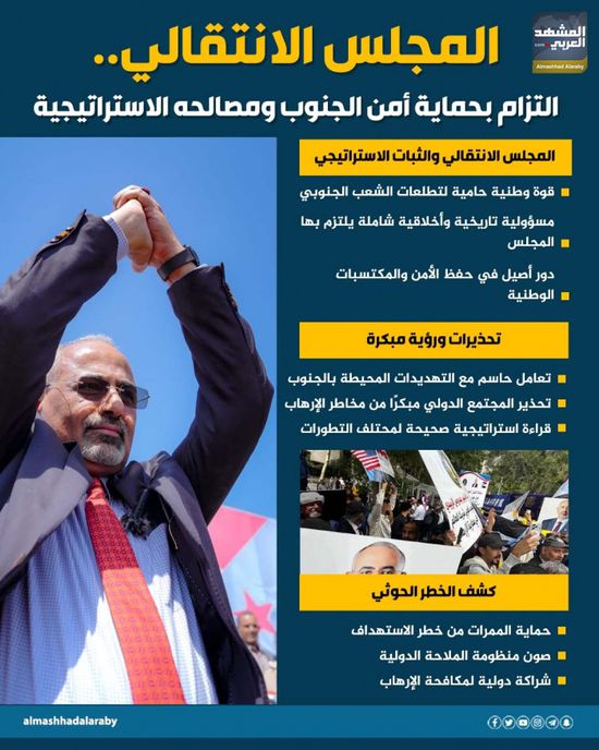 المجلس الانتقالي.. التزام بحماية الجنوب ومصالحه الاستراتيجية (إنفوجراف)