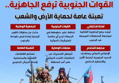 القوات الجنوبية ترفع الجاهزية.. تعبئة عامة لحماية الأرض والشعب (إنفوجراف)