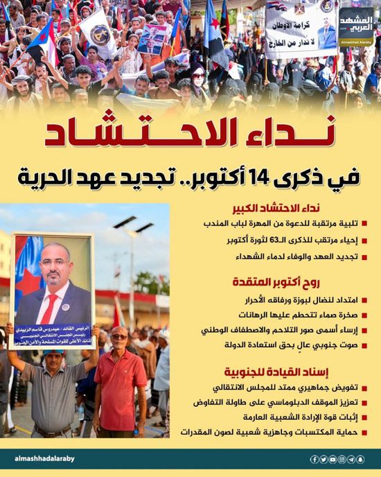 نداء الاحتشاد في ذكرى 14 أكتوبر.. تجديد عهد الحرية (إنفوجراف)