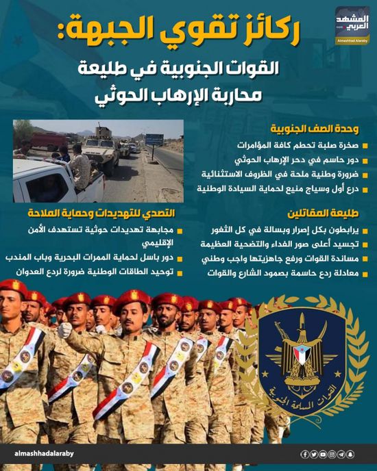 ركائز تقوي الجبهة: القوات الجنوبية في طليعة محاربة الإرهاب الحوثي (إنفوجراف)