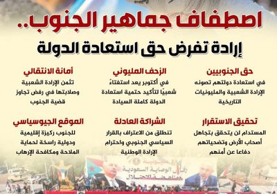اصطفاف جماهير الجنوب.. إرادة تفرض حق استعادة الدولة (إنفوجراف)